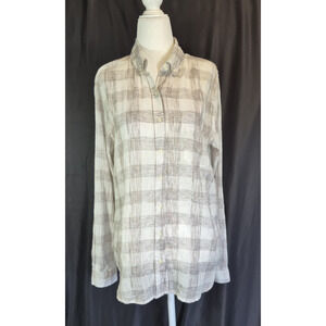 New Trovata Birds of Paradise Cream Beige Check Button Up Shirt Top XS Cotton